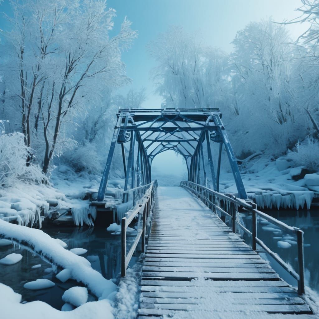 icy winter bridge 

cold 

winter colours 

ice and snow 

i...