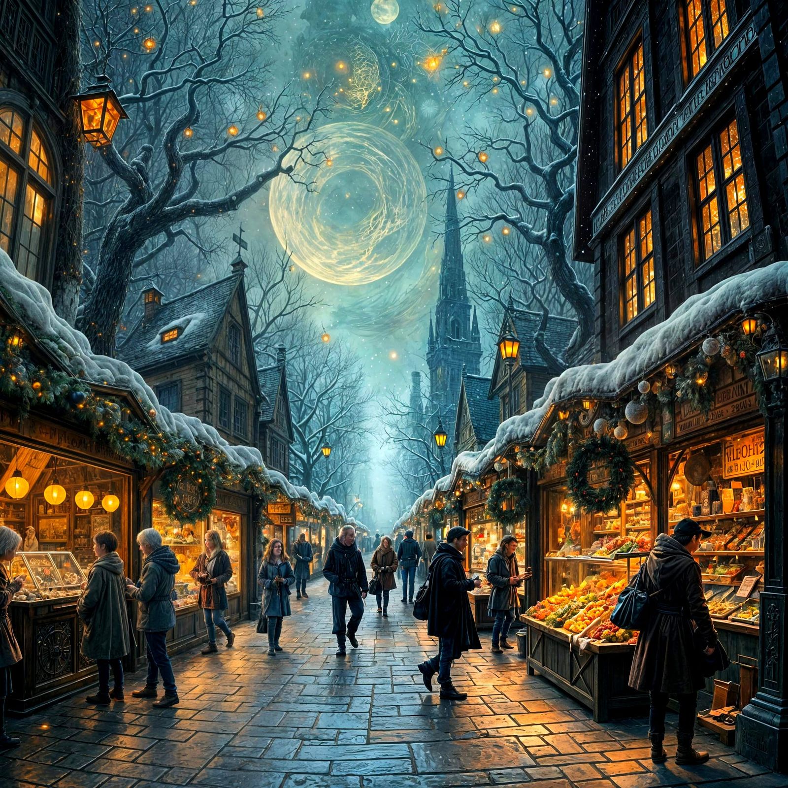 Whimsical Winter Wonderland in Vibrant Tim Burton Style