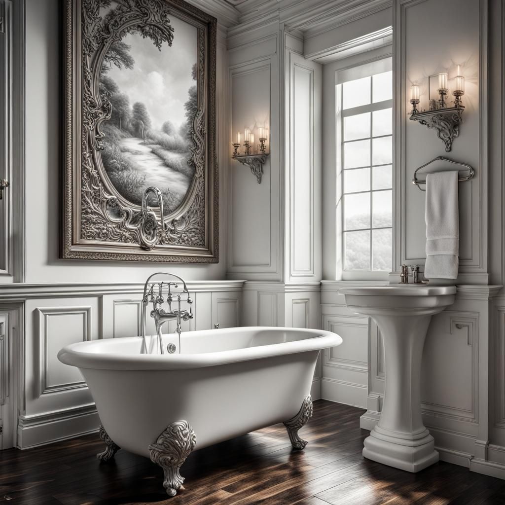 Hyperrealistic Bathroom Art in White Setting