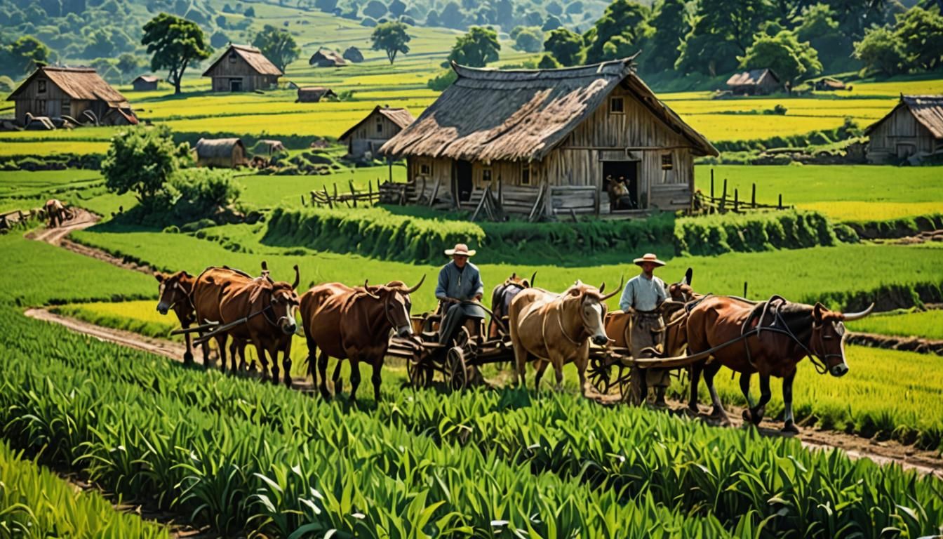 Idyllic Pre-Industrial Farmland in Hyperrealistic Style