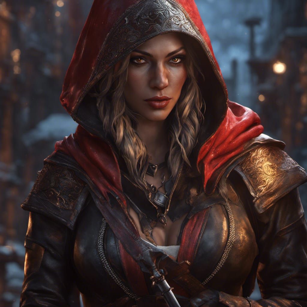 Bloodied Pinup Thief in Dark Fantasy Style