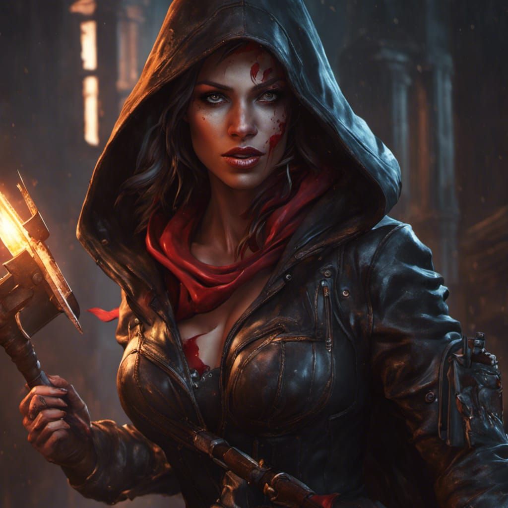 Hooded Female Thief in Dark Fantasy Style