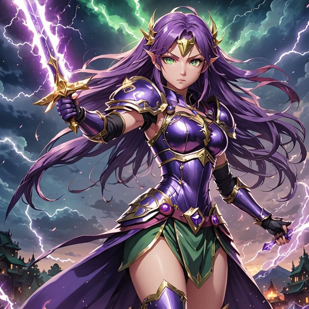 Anime Female Warrior with Lightning Ki and Sword