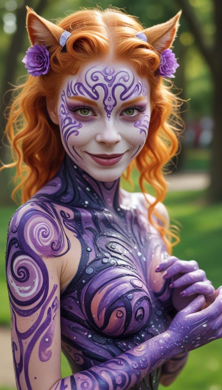 Ginger Woman Embracing Vibrant Colors in the Park