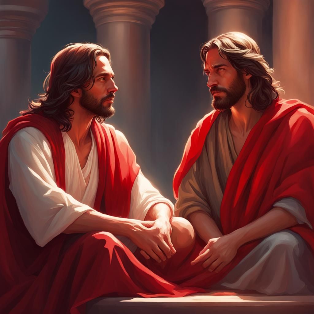 Jesus and Judas in Radiant Light: Detailed Portrait