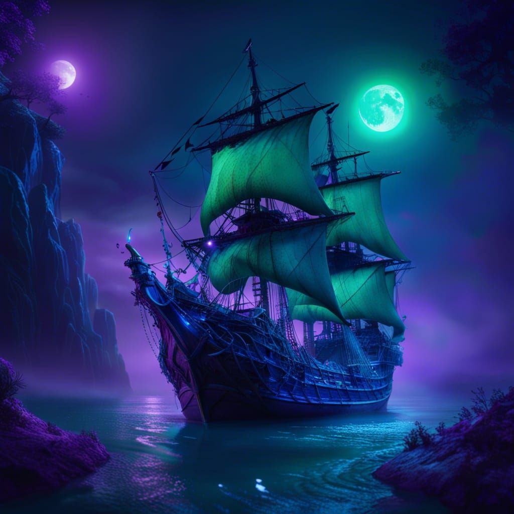 Ghostly Galleon Ship on Stormy Seas