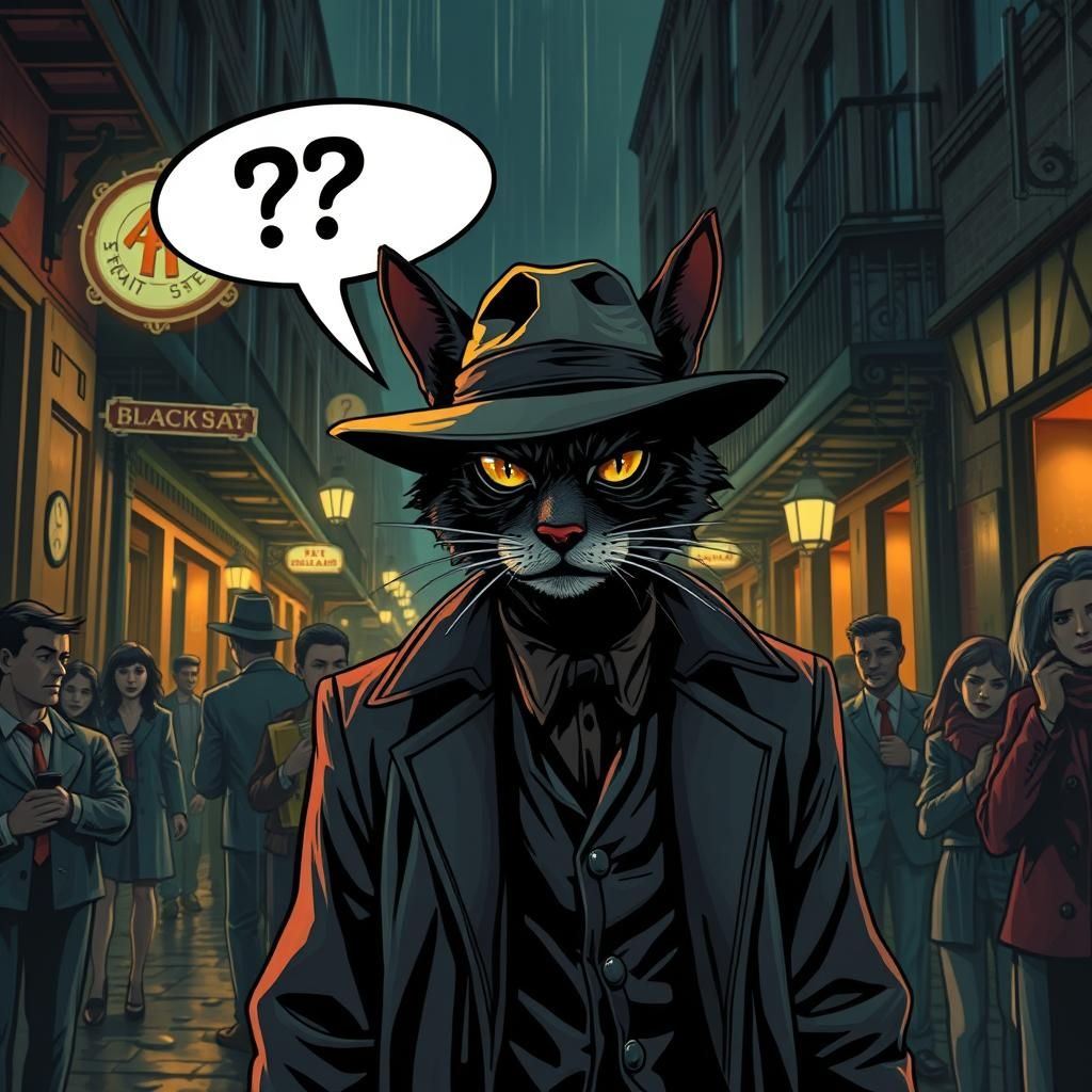 Blacksad in Film Noir Style Walking Down a Street