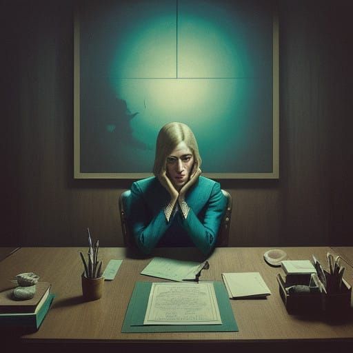 Surrealist Office Scene in Earthy Tones