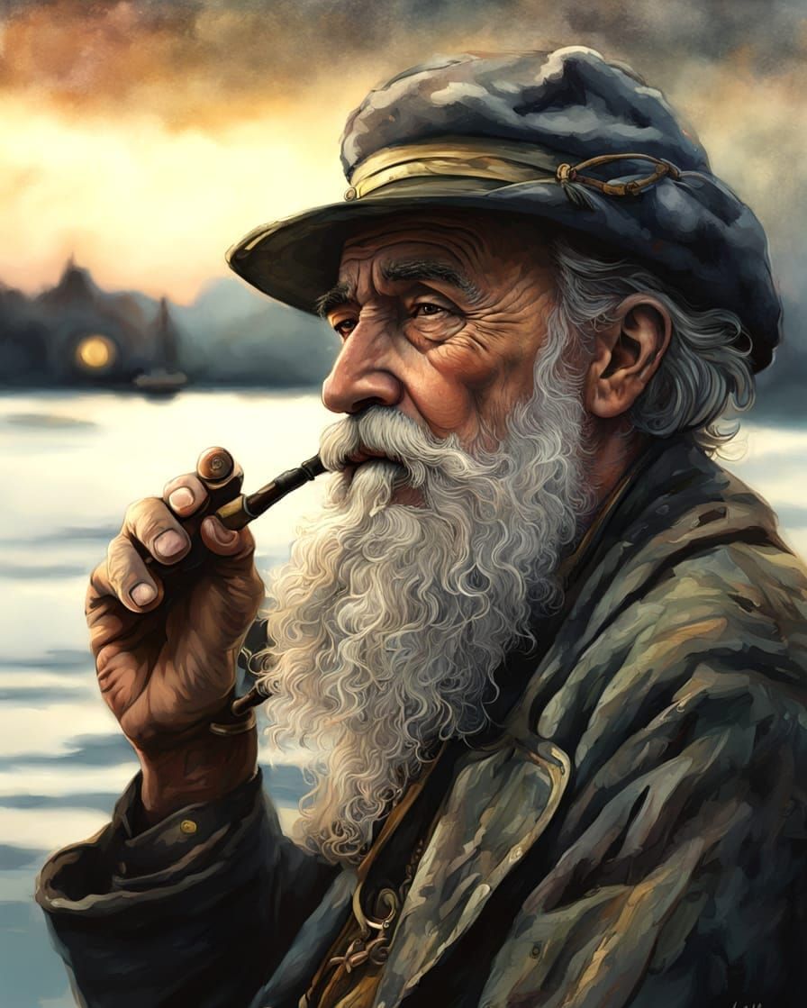 Old Sailor with Pipe: Art Nouveau Style