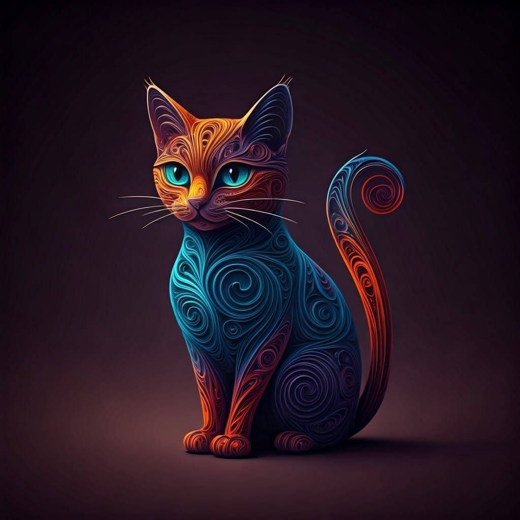 Vibrant Quilled Cat Sculpture in Modern Paper Art
