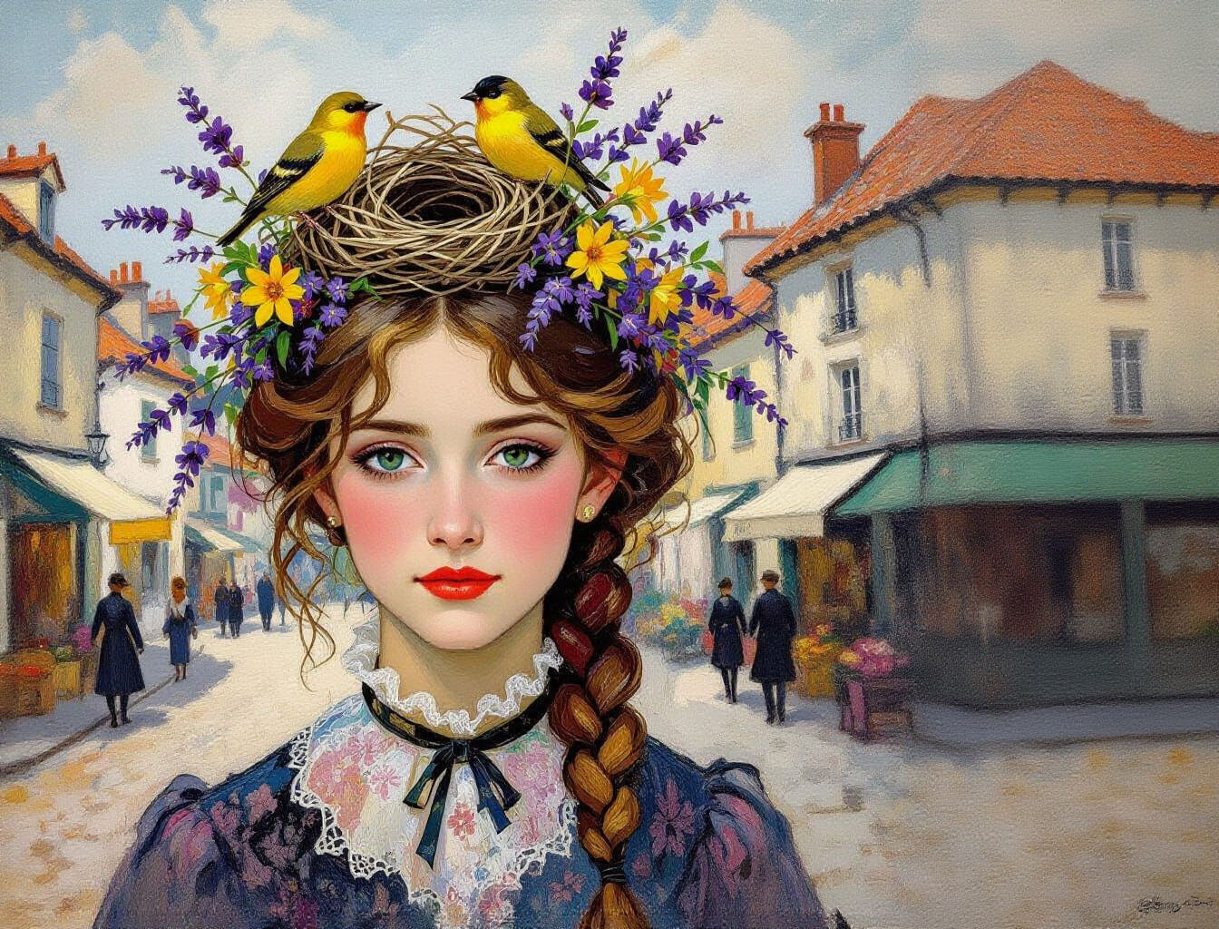 Elven Girl with Flowers, Impressionistic Oil Painting