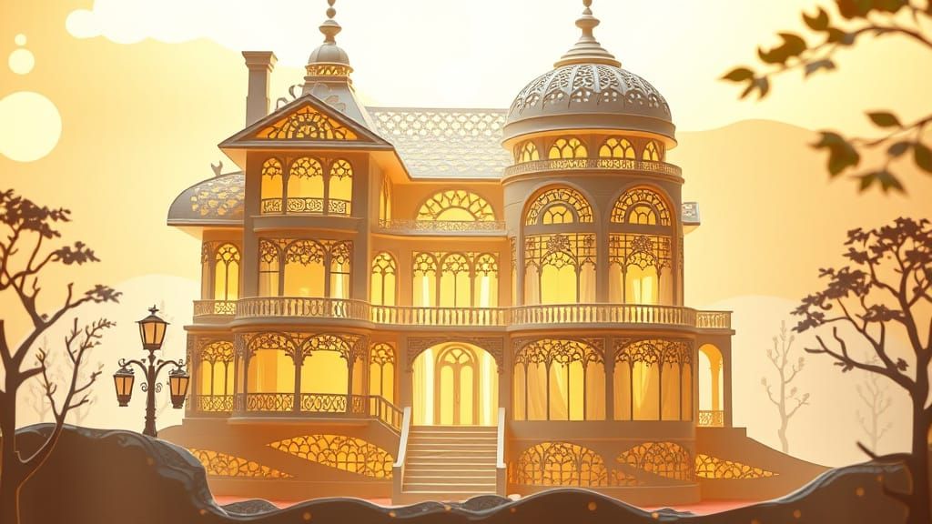 Ethereal Ivory Paper Villa in Golden Light
