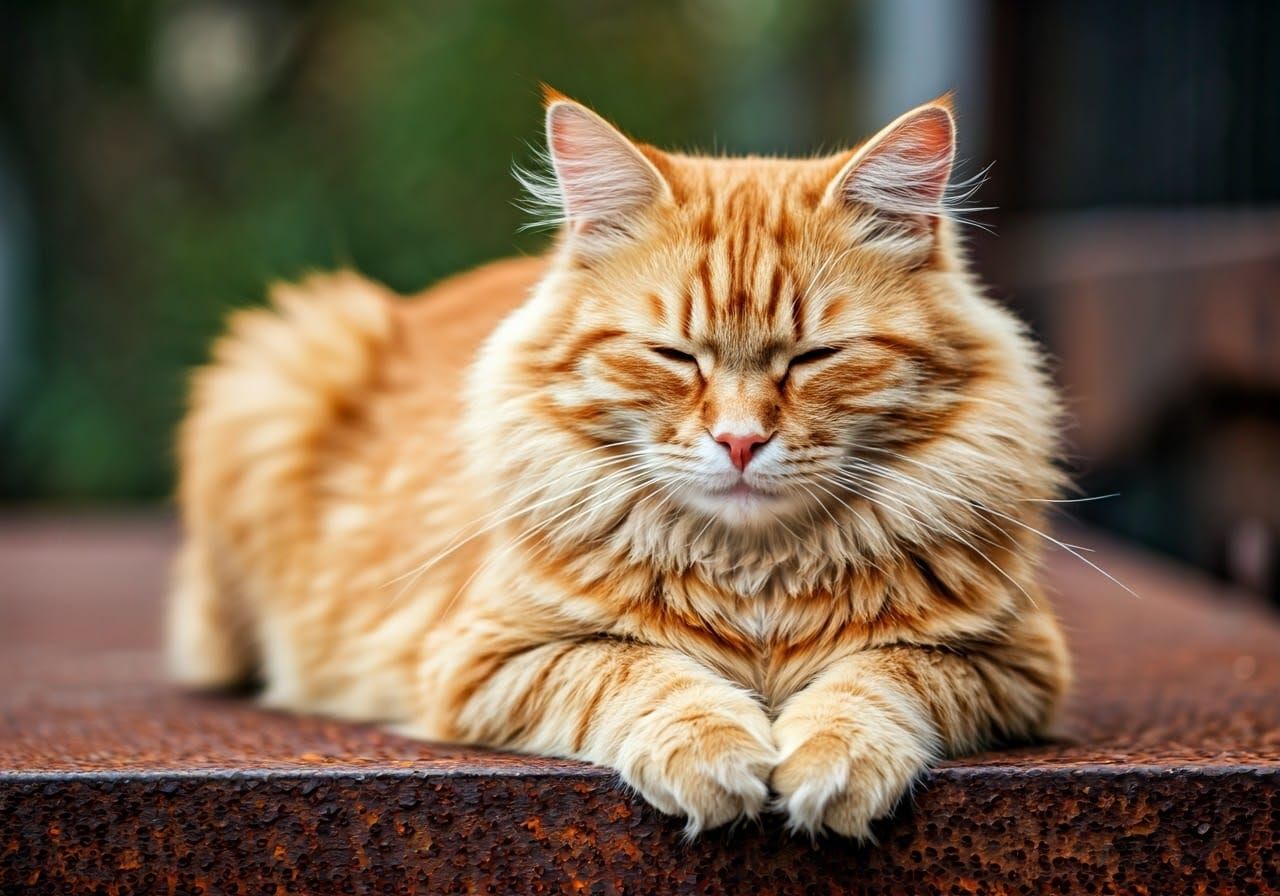 Peaceful Orange Tabby Cat on Weathered Metal