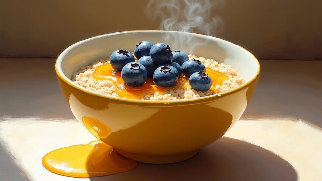 Oatmeal with Blueberries in Illustrated Style