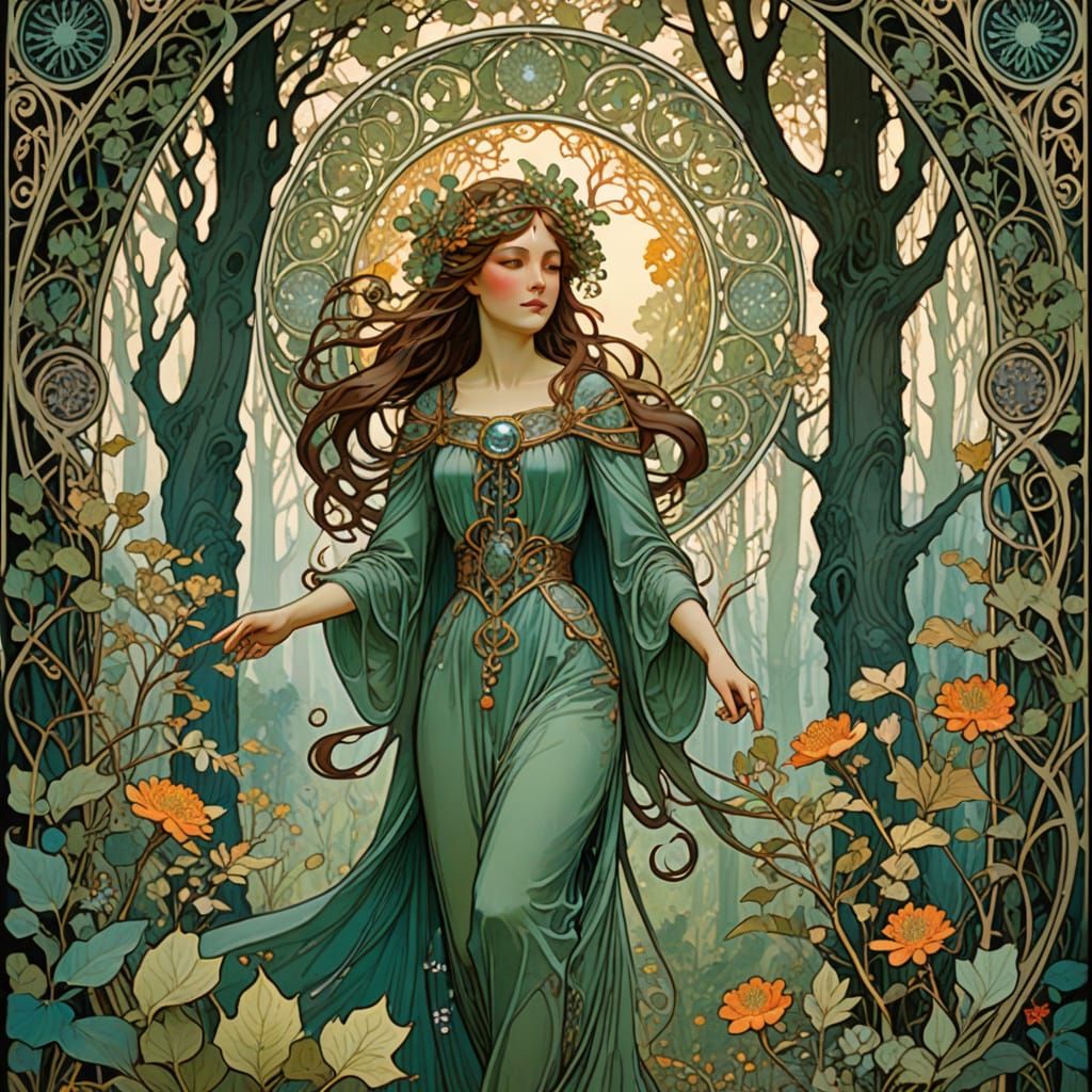 Mystical Forest in Intricate Art Nouveau Style