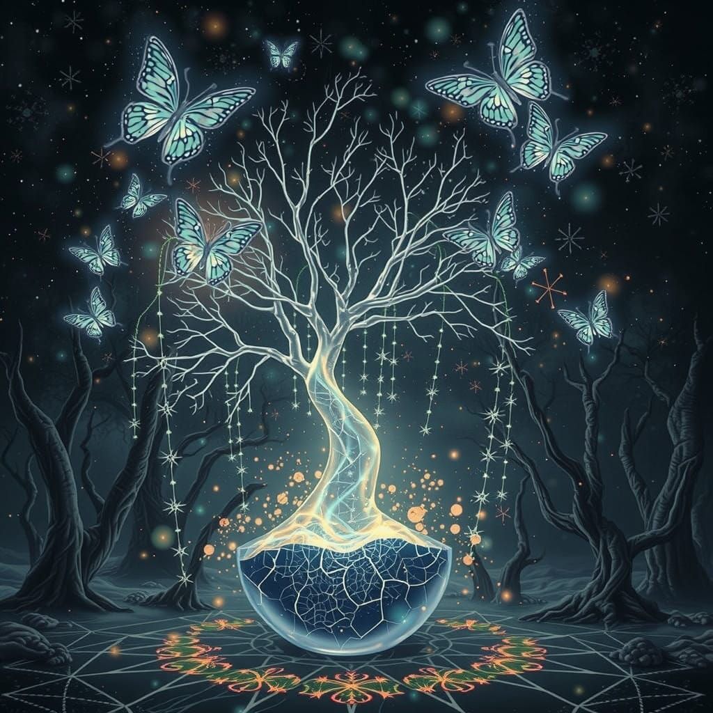 Ethereal Cosmic Tree Awakens in Starry Night