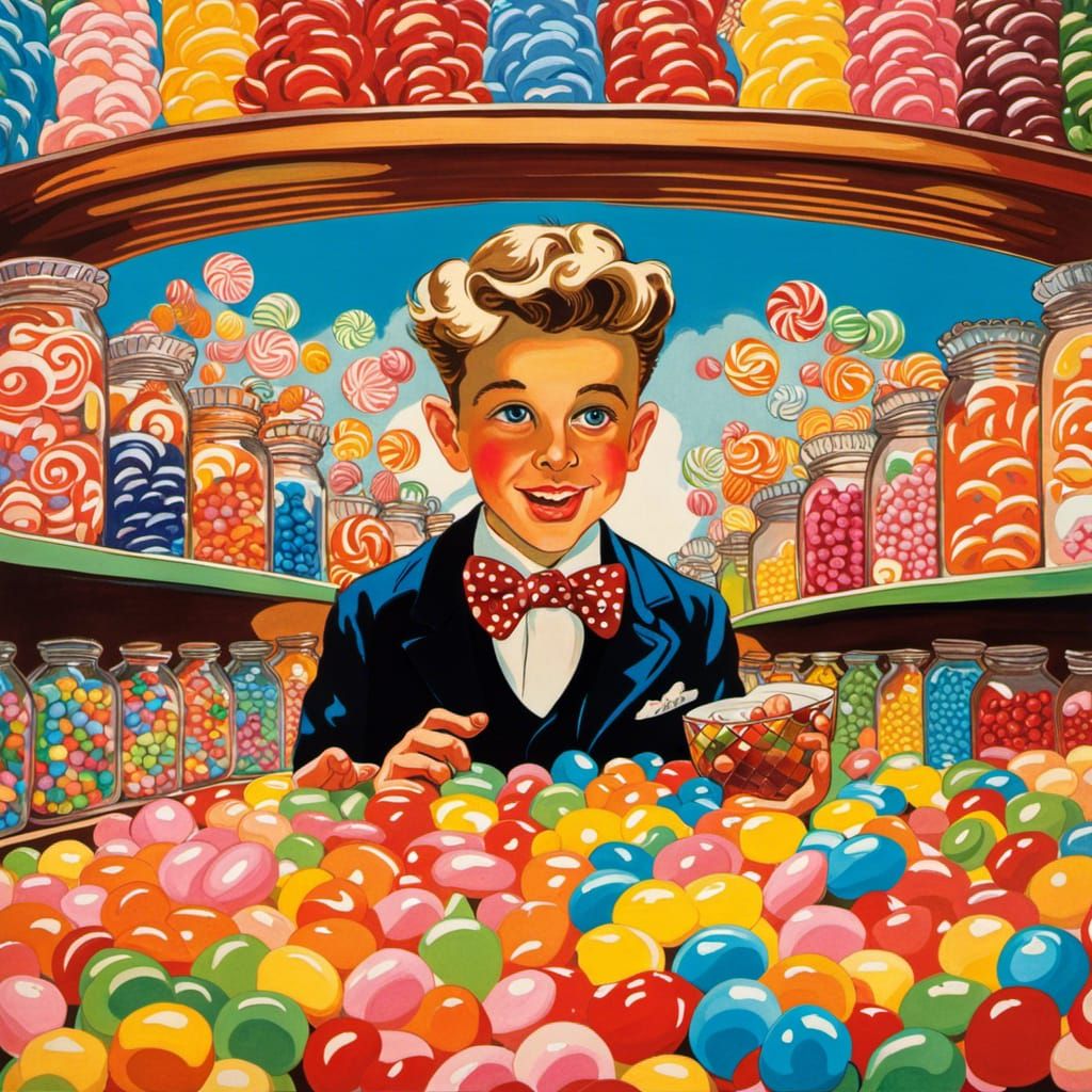 Penny Candy Store Scene in Rockwell Style