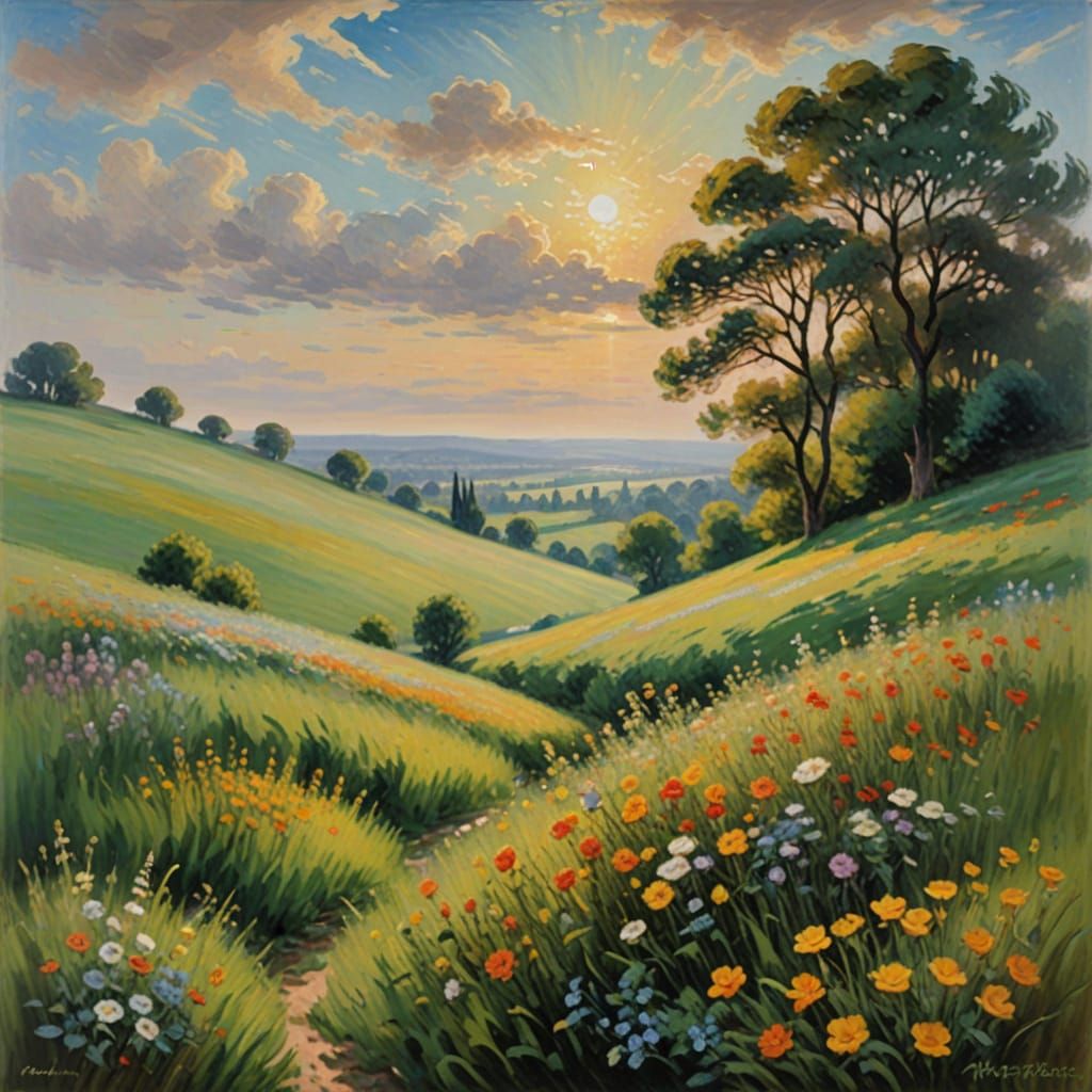 Heavenly Impressionist Landscape in Golden Light