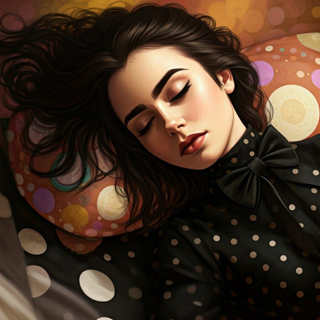E দৃশ্য Girl Asleep in Polka Dot Dreamscape