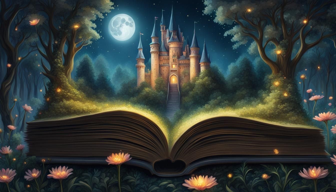 Moonlit Fantasy Castle in Flower Forest