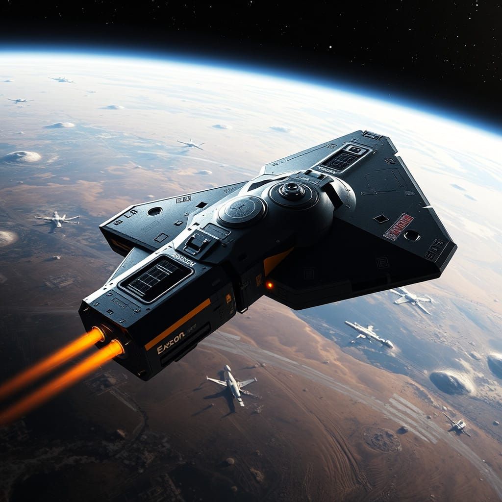 Sleek Spacecraft with Exxon Logo soars through Space