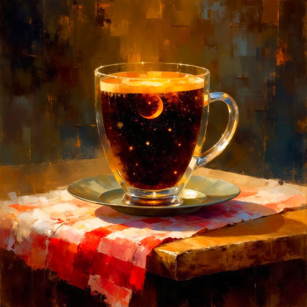 Surreal Coffee Cup Double Exposure with Night Sky