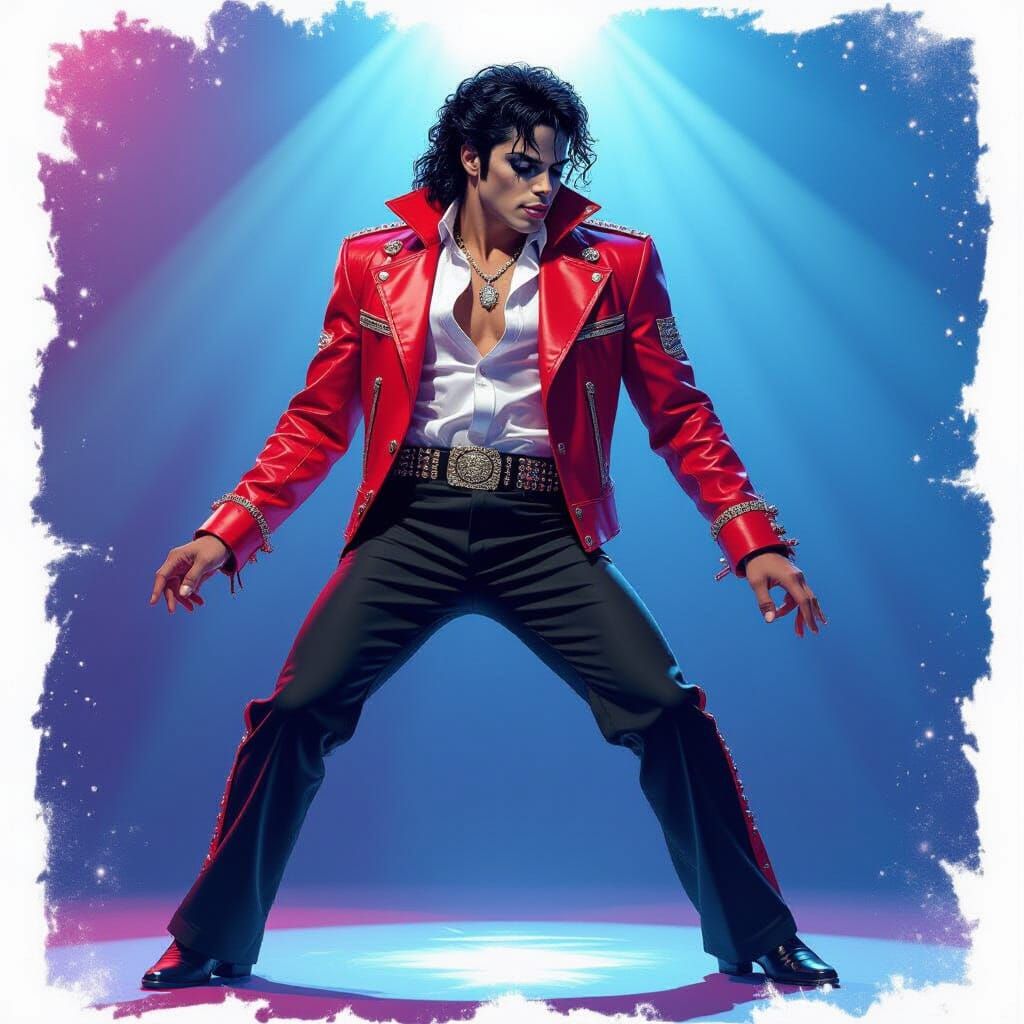 Michael Jackson in Dynamic Dance Pose - Thriller Jacket Port...