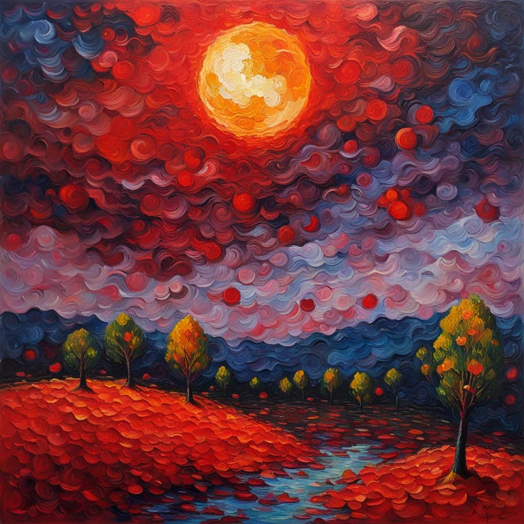 Blood Moon in Expressionist Impasto Style