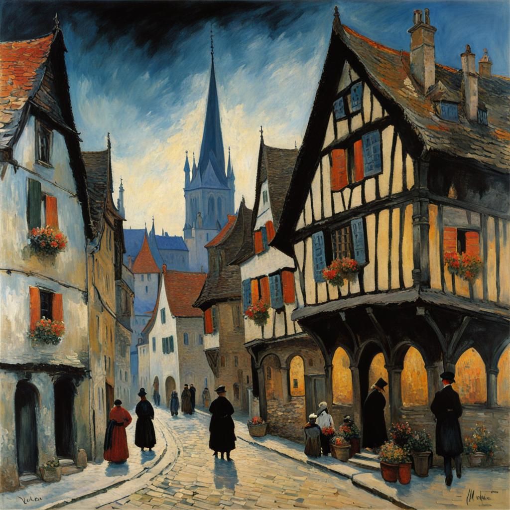 Medieval Townscape in Expressive Brushwork