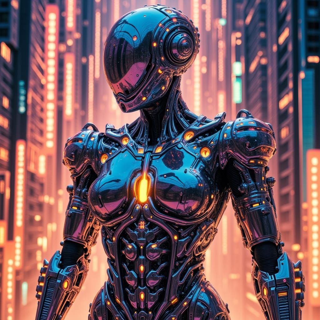 Rainbow Metallic Robot in Futuristic Style