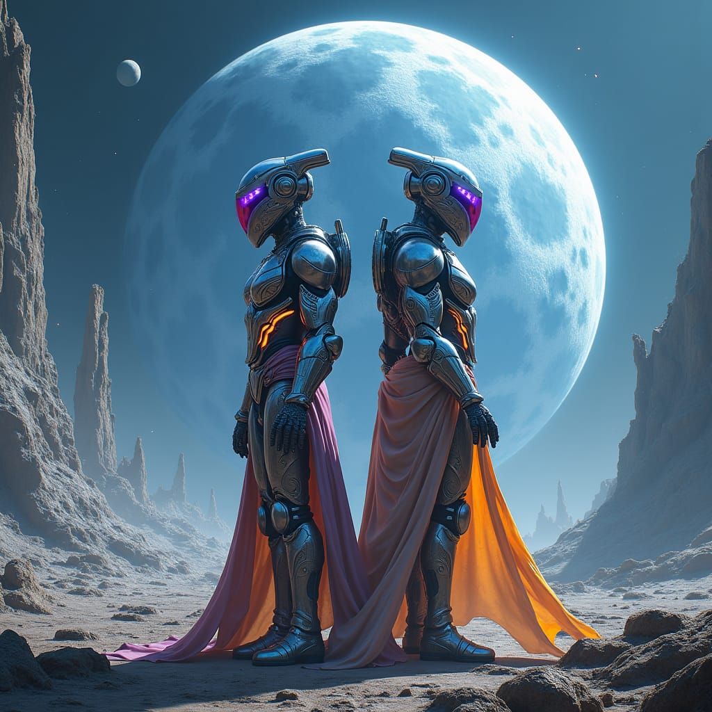 Futuristic Lunar Battle with Armored Warriors