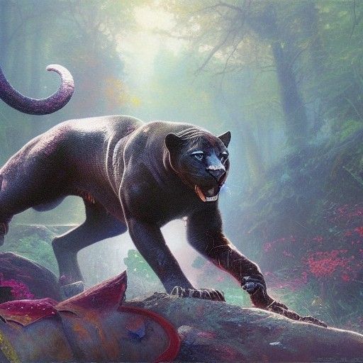 Panther Growling: Romantic Fantasycore Painting