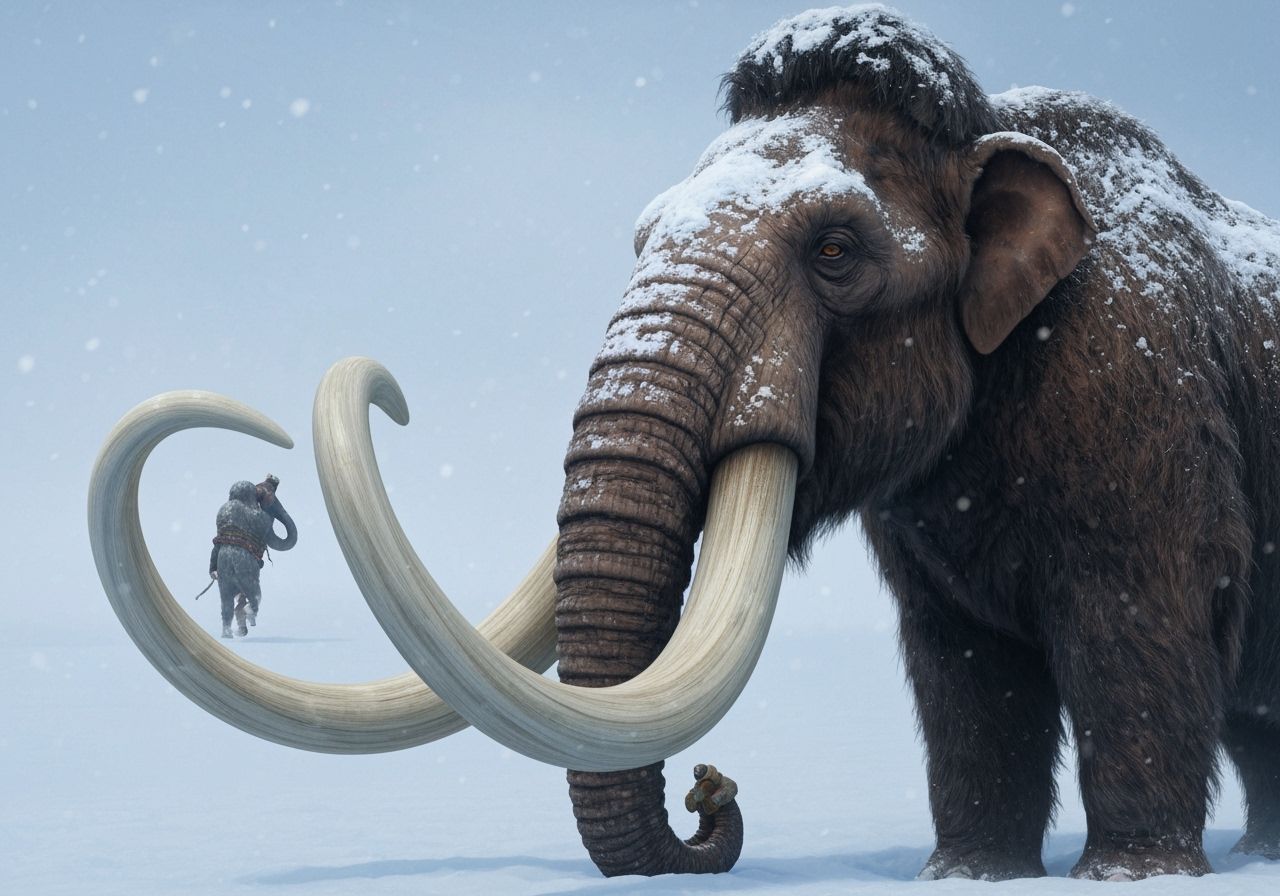 Woolly Mammoth in Snow as Detailed Digital Painting
