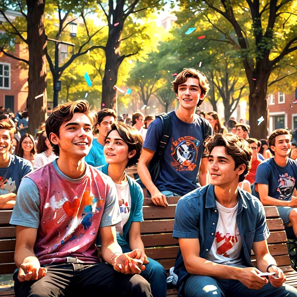 Boys Throwing Paper Rockets on College Campus