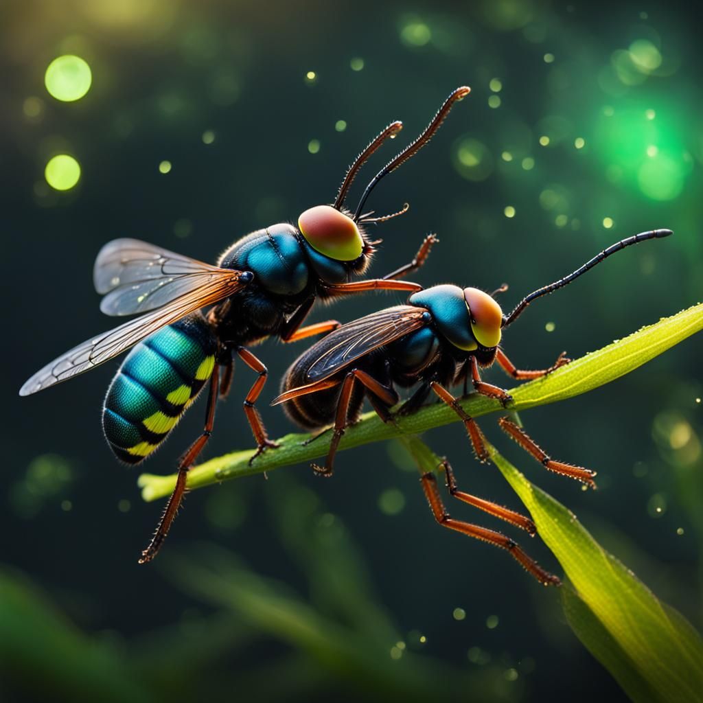 Rare close up portrait romantic fireflies