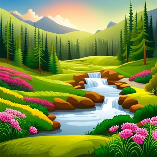 Lush Spring Landscape Illustration