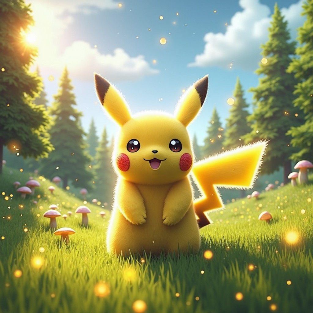 Pikachu in Mystical Forest: Fantasy Concept Art