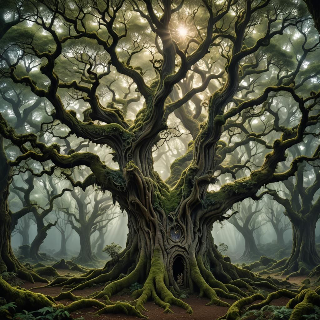 Mystical Tree Hidden in Ethereal Forest
