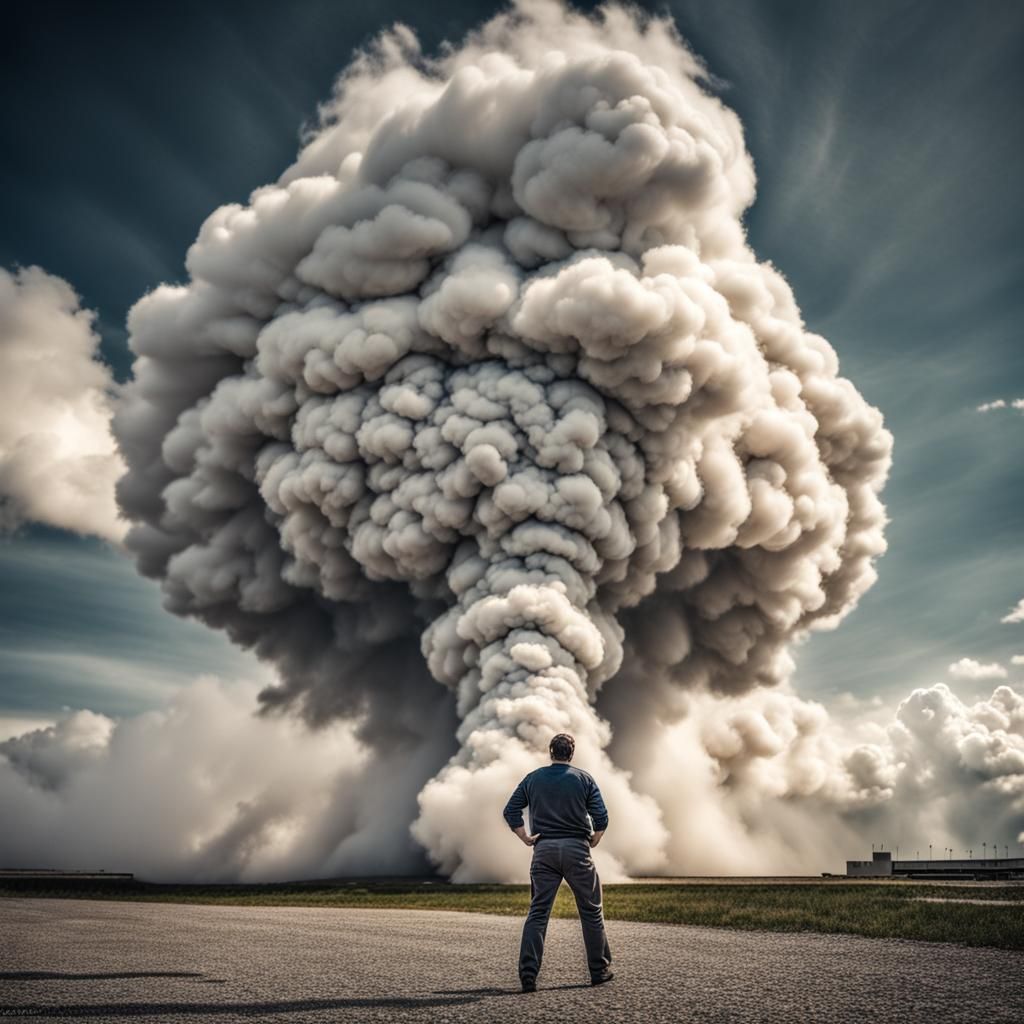 Hyperrealistic Image of a Man Farting a Giant Cloud