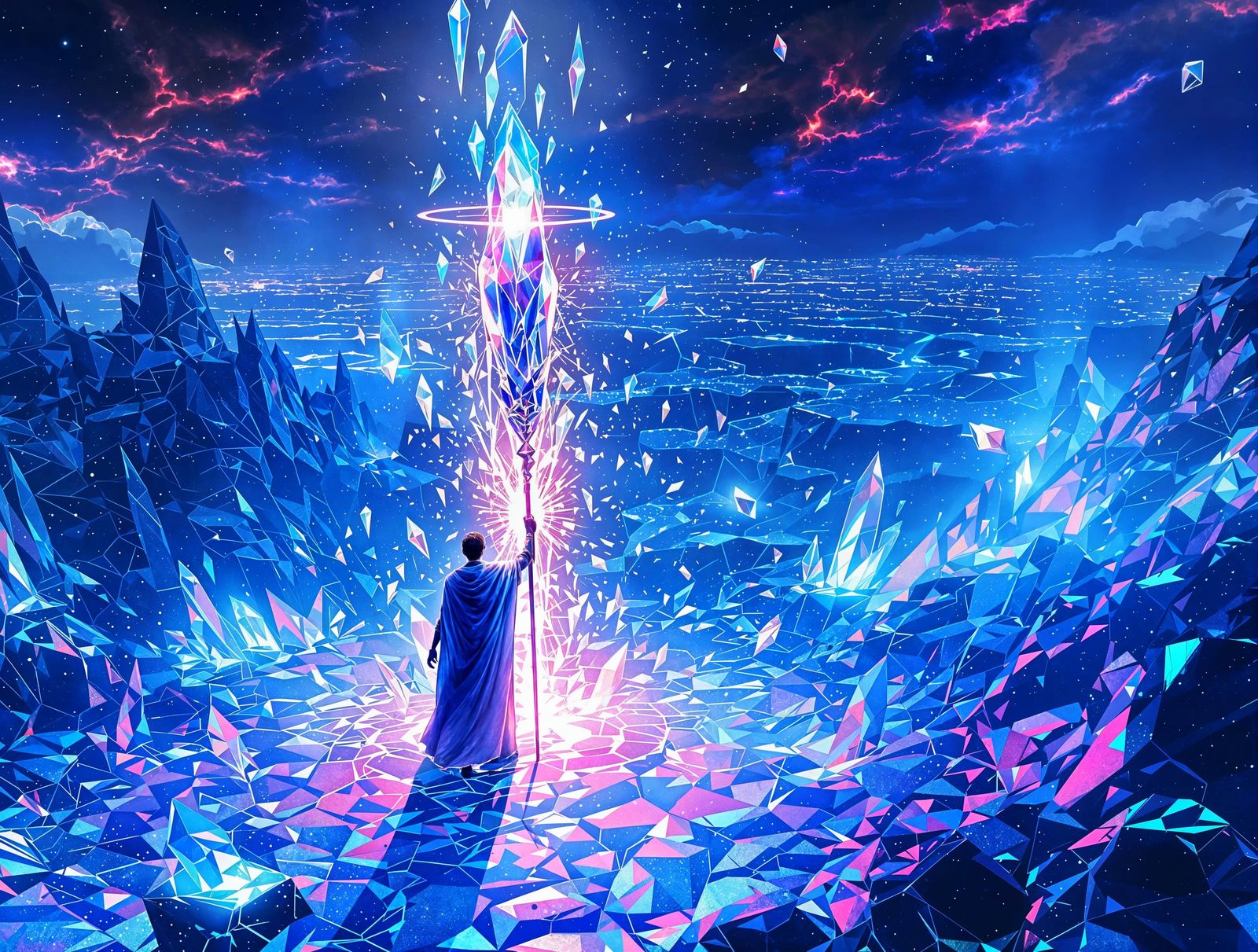 Crystal Wastes Mage in Enchanted Cyanotype Style