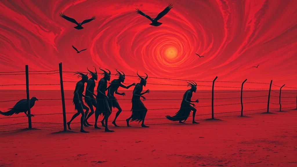 Desolate Wasteland with Demons and Vultures