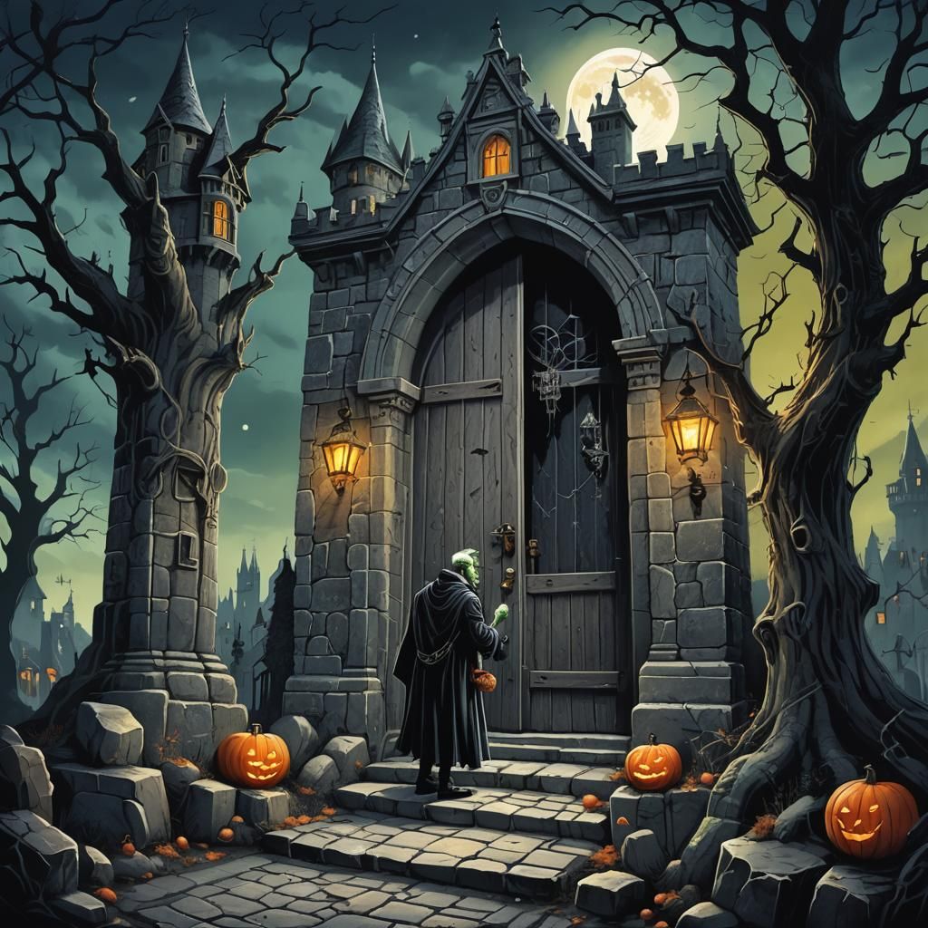 Frankenstein Trick-or-Treats Dracula in Whimsical Illustrati...