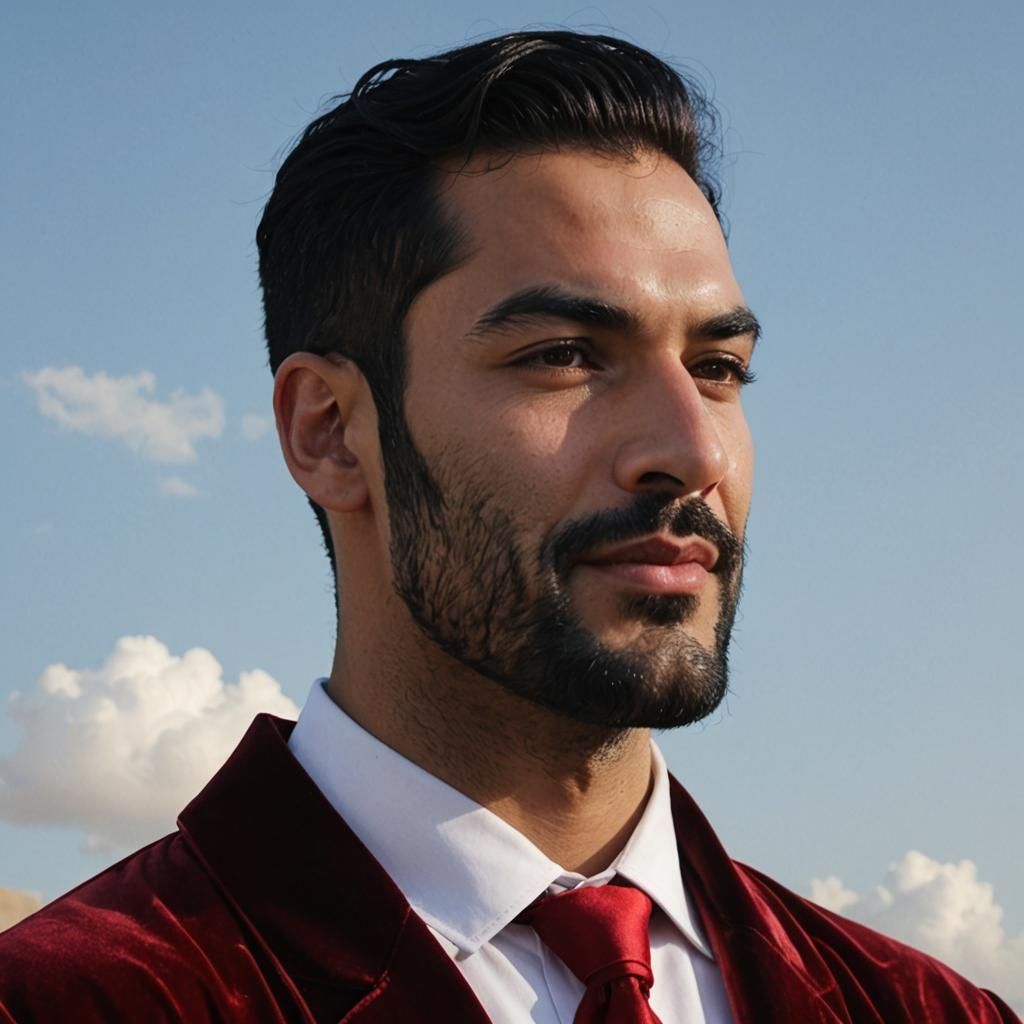 Handsome Arab Man in Red Velvet Robe
