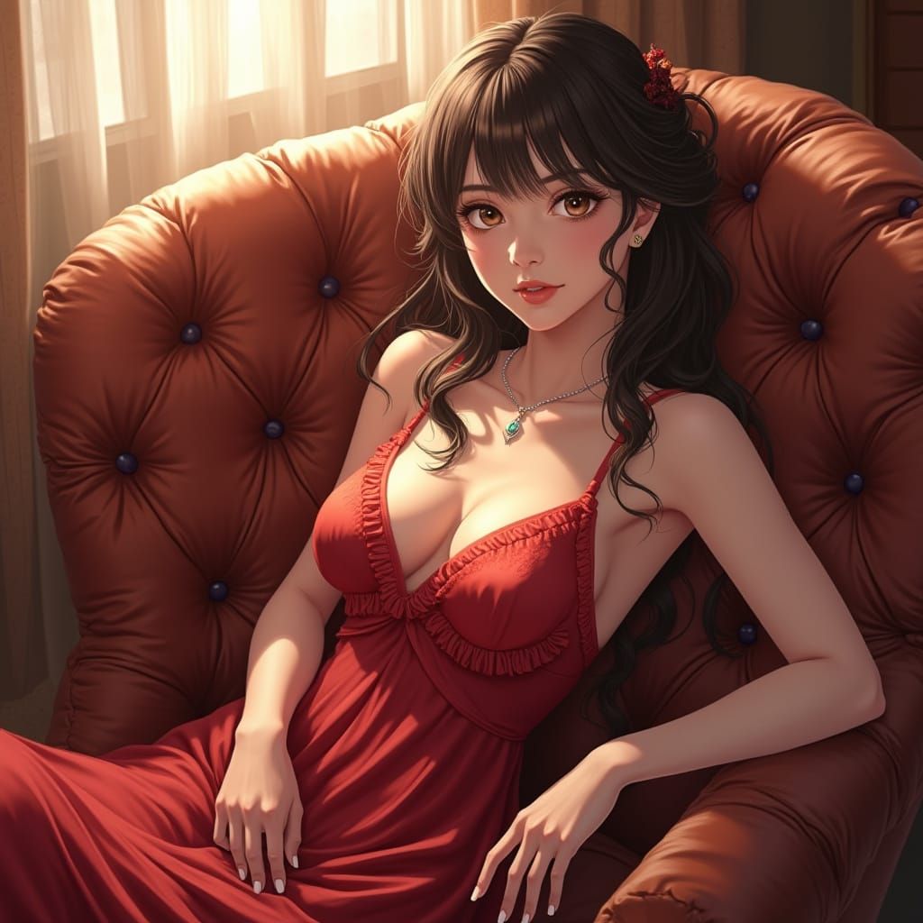 Elegant Woman Reclining: Anime-Inspired Digital Art