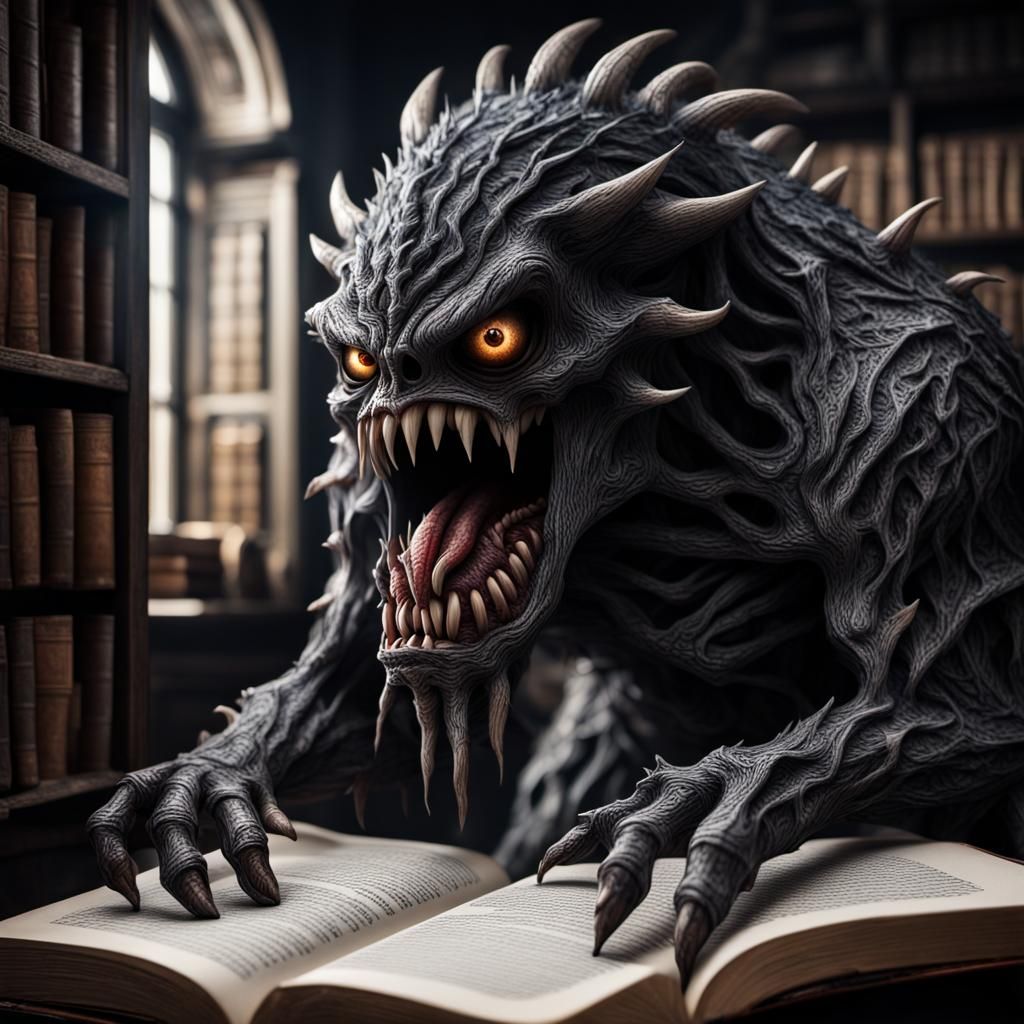 Hyperrealistic Book Monster with Intricate Details