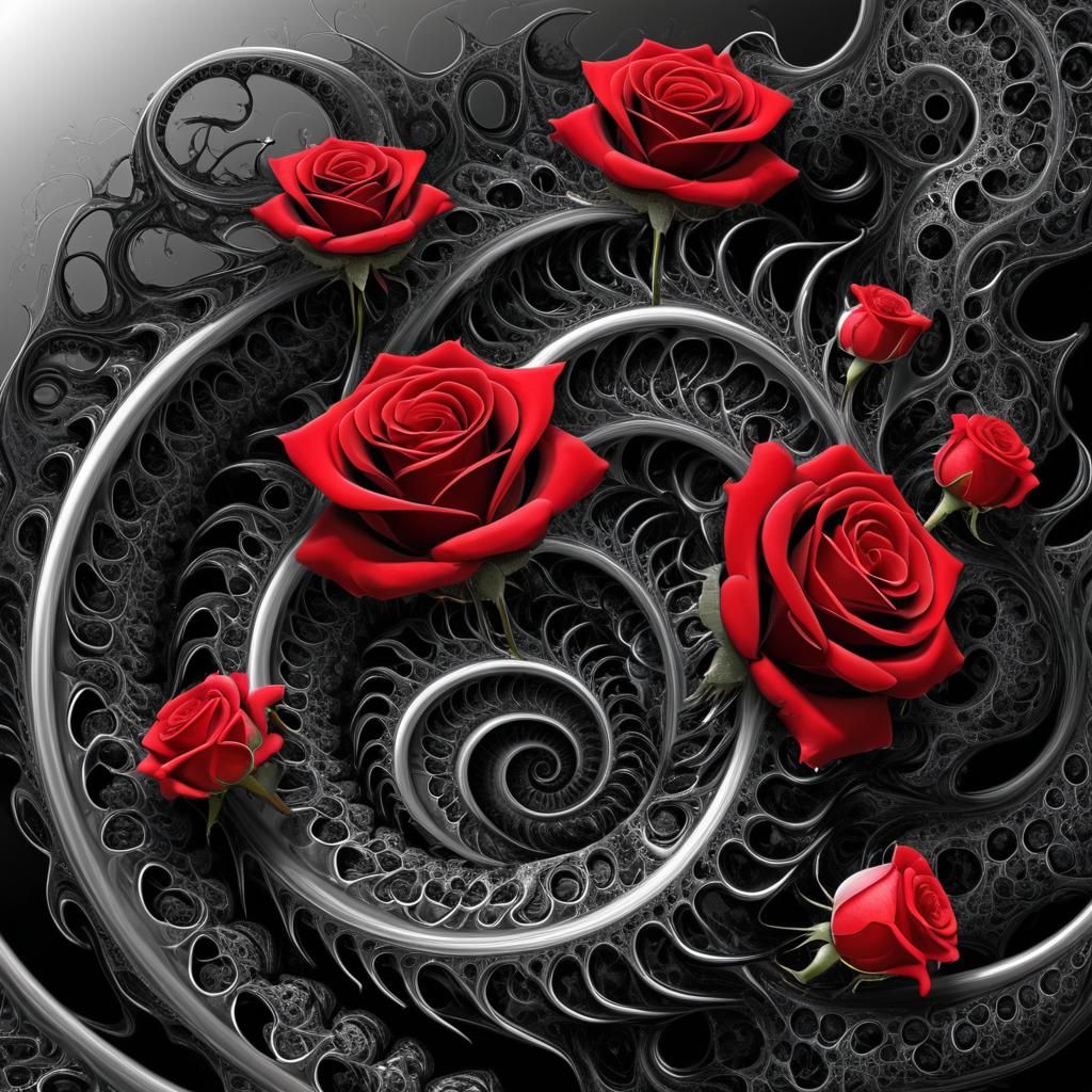 Black Fractal Roses with 3D Shading