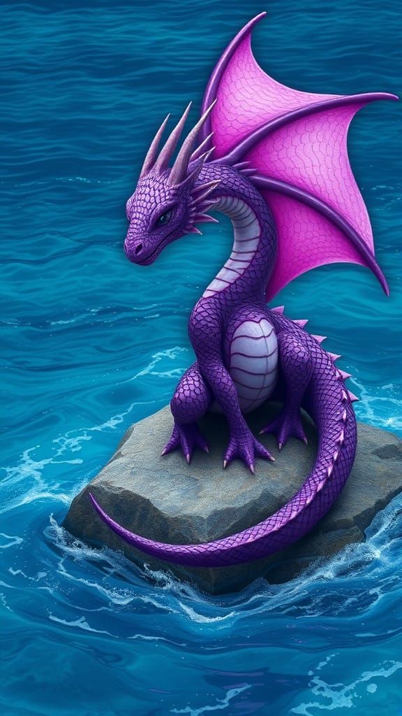 Purple Fantasy Dragon Amidst Oceanic Contrast