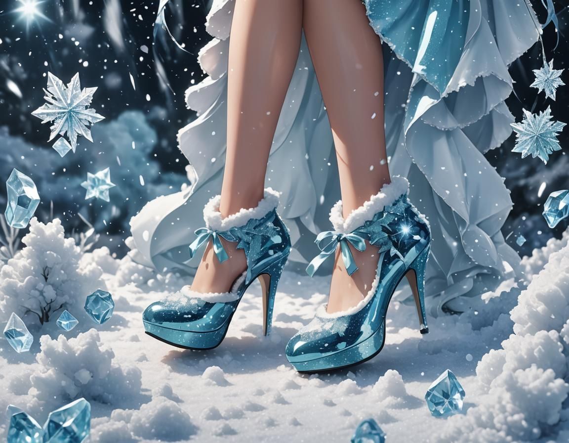Icy Blue High Heels in Anime Style Snowfall