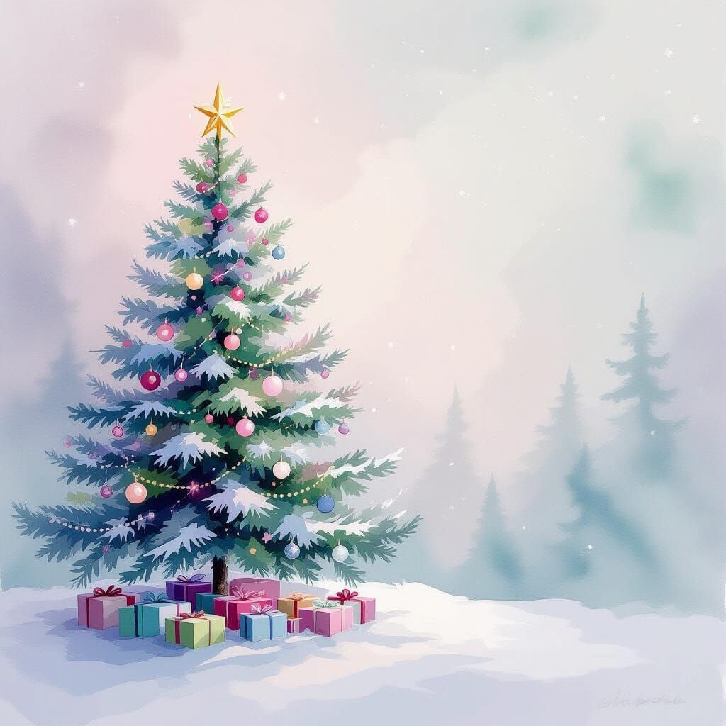 Ethereal Christmas Tree in Soft Watercolor Hues