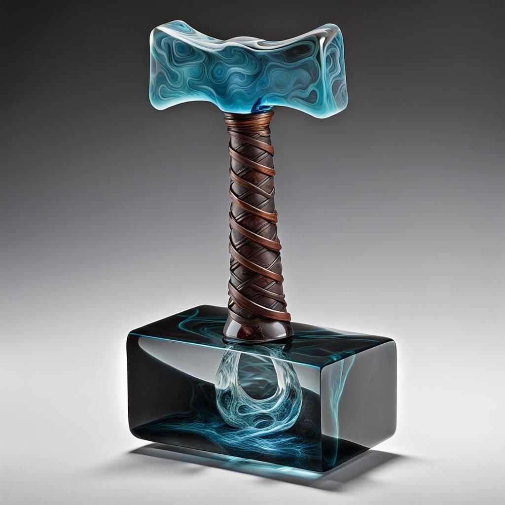 Blown Glass Sculpture of Thor's Hammer